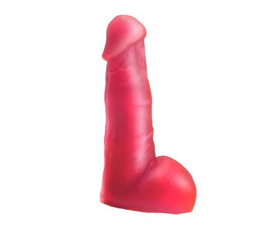 Розовая гелевая насадка с мошонкой для страпона - 17,8 см., Цвет: розовый, фото 
