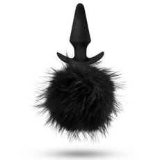 Силиконовая анальная пробка с чёрным заячьим хвостом Fur Pom Pom - 12,7 см., фото 
