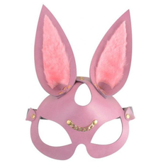 Розовая кожаная маска "Зайка" с длинными ушками, фото 