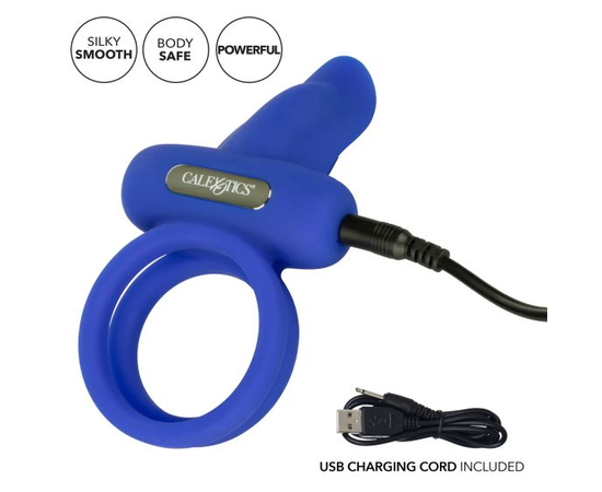 Синее перезаряжаемое эрекционное кольцо Silicone Rechargeable Dual Pleaser Enhancer, фото 