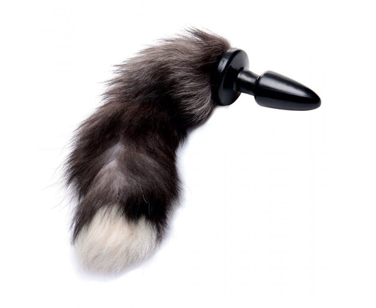 Черная анальная пробка с серым лисьим хвостом Grey Fox Tail Anal Plug, фото 