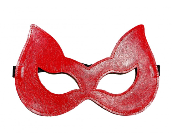 Двусторонняя красно-черная маска с ушками из эко-кожи, фото 