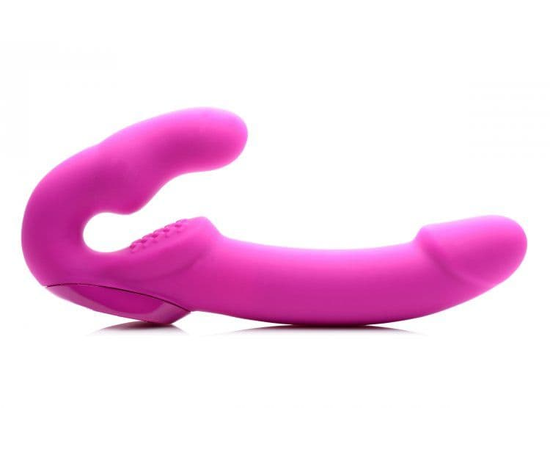 Розовый безремневой страпон с вибрацией Evoke Rechargeable Vibrating Strap On - 24,7 см., фото 