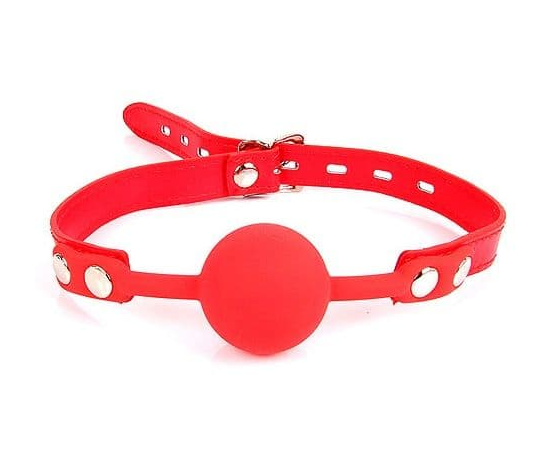 Красный силиконовый кляп-шарик на регулируемом ремешке, фото 