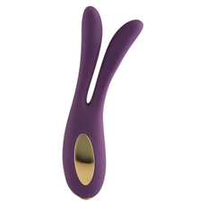 Фиолетовый сплит-вибромассажёр Flare Bunny - 16 см., фото 