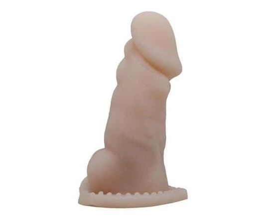 Телесная закрытая насадка на пенис с вибрацией - 13,3 см., фото 