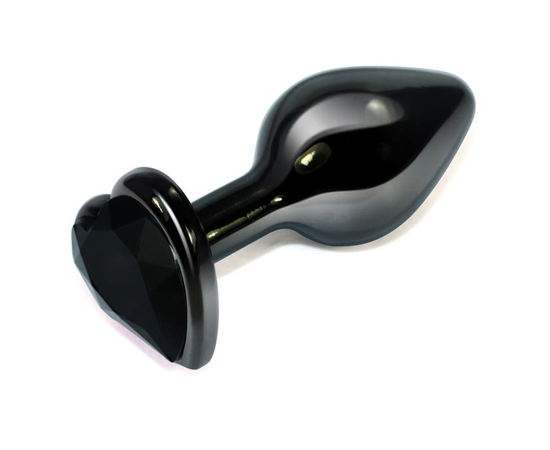 Гладкая чёрная втулка с чёрным кристаллом-сердечком - 7,6 см., фото 