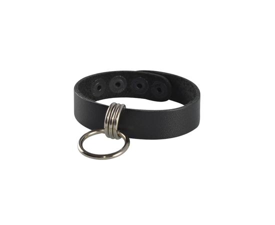 Черный кожаный браслет с подвесным колечком, Цвет: черный, фото 