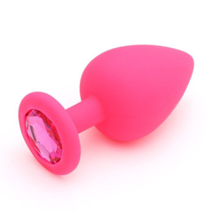 Розовая анальная пробка "Оки-Чпоки" с кристаллом - 9,4 см., фото 