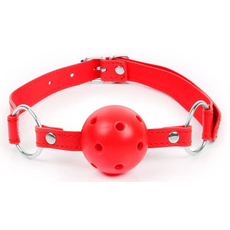Красный кляп-шарик на регулируемом ремешке с кольцами, фото 