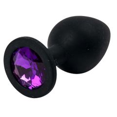 Черная силиконовая анальная пробка с фиолетовым стразом - 8,2 см., фото 