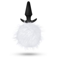 Силиконовая анальная пробка с белым заячьим хвостом Fur Pom Pom - 12,7 см., фото 