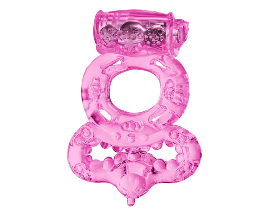 Розовое эрекционное кольцо с вибратором и подхватом, фото 