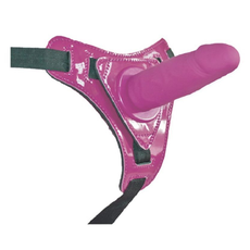 Розовый страпон на лакированных трусиках - 12 см., фото 