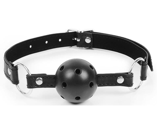 Черный кляп-шарик на регулируемом ремешке с кольцами, фото 