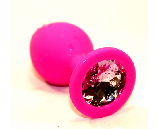 Розовая силиконовая коническая пробка с розовым стразом - 8,2 см., фото 