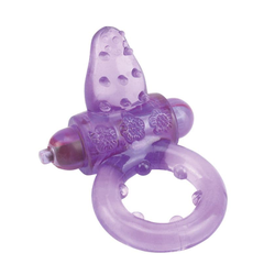 Фиолетовое эрекционное кольцо с вибрацией и рельефным язычком NUBBY CLITORAL PROBE COCKRING, фото 