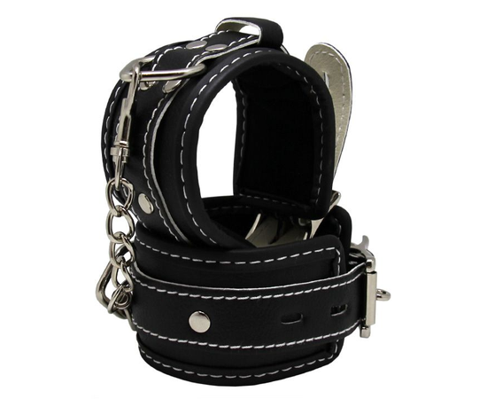 Черные регулируемые наручники с подкладом на карабинах, фото 