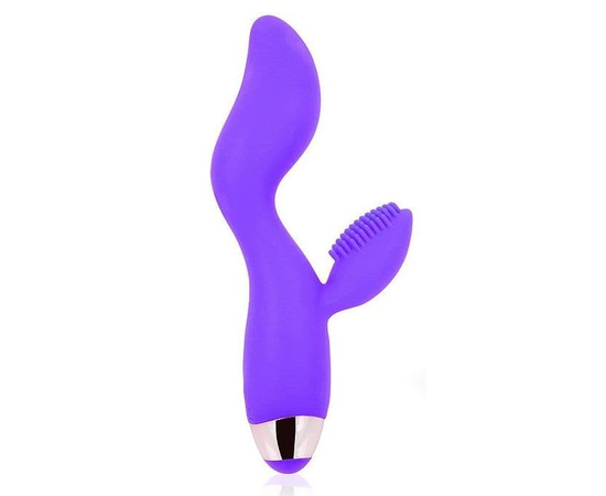 Фиолетовый изогнутый вибромассажер с клиторальным стимулятором с шипиками, фото 