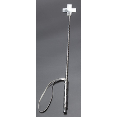 Серебристый стек с наконечником-крестом из искусственной кожи - 70 см., фото 