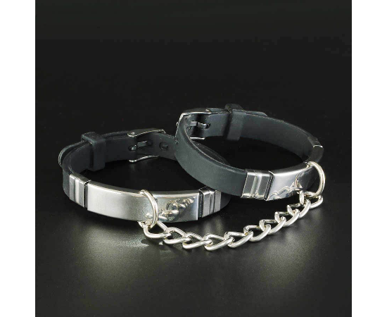 Черные силиконовые наручники с серебристой цепочкой, фото 