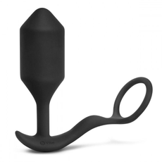Черная анальная вибропробка с эрекционным кольцом Vibrating Snug & Tug XL, фото 