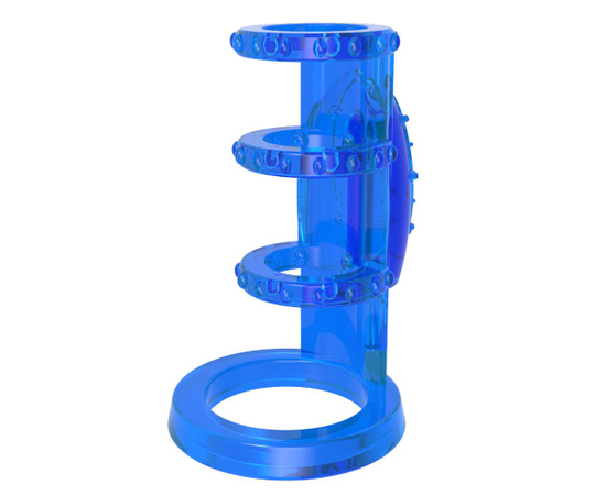 Синяя насадка-клетка с вибрацией Vibrating Cock Cage - 7,6 см., фото 