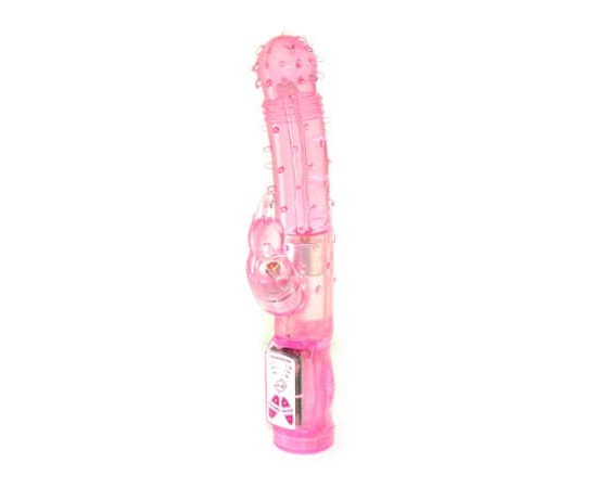Розовый вибромассажёр с пупырышками, вращением и клиторальной стимуляцией - 22,3 см., фото 