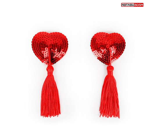 Красные текстильные пестисы в форме сердечек с кисточками, Цвет: красный, фото 