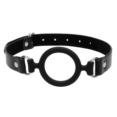 Кляп-кольцо с кожаными ремешками  Silicone Ring Gag with Leather Straps, Цвет: черный, фото 