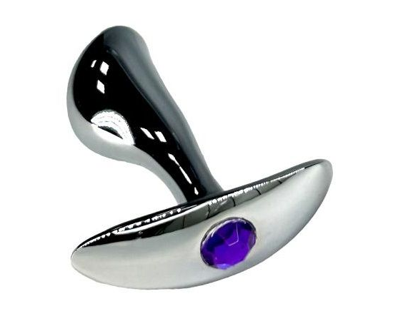 Серебристая изогнутая анальная пробка для ношения c фиолетовым кристаллом - 8 см., Длина: 8.00, Цвет: серебристый, Дополнительный цвет: Фиолетовый, фото 