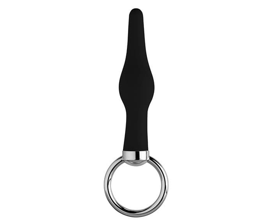 Черная коническая анальная пробка с кольцом - 9 см., фото 