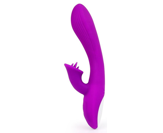 Рельефный вибратор-кролик QUEJOY - 25 см., Цвет: фиолетовый, фото 