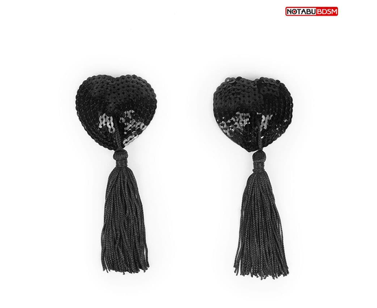 Черные текстильные пестисы в форме сердечек с кисточками, Цвет: черный, фото 