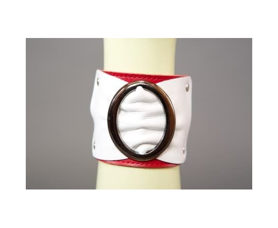 Бело-красный браслет с овальной пряжкой, фото 