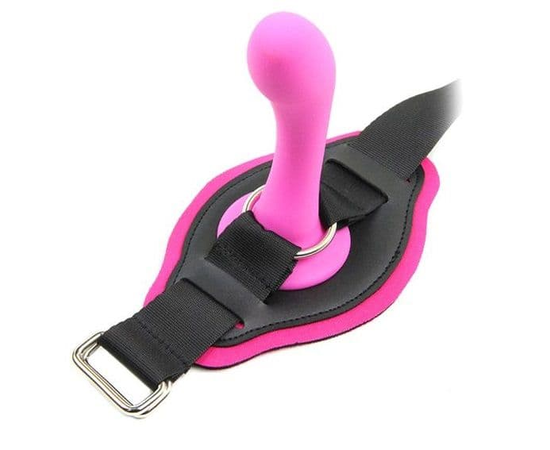 Розовый страпон с креплением на бедро Romfun - 13 см., Цвет: розовый с черным, фото 