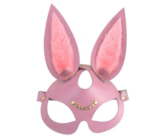 Розовая кожаная маска "Зайка" с длинными ушками, фото 