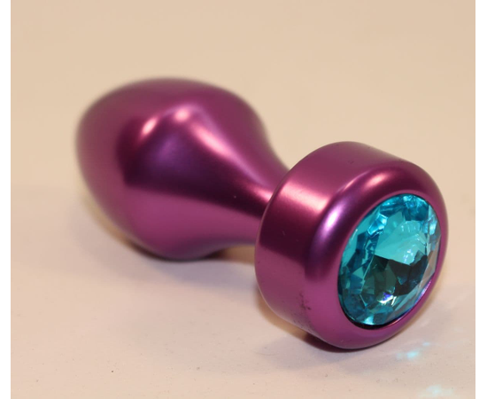 Фиолетовая анальная пробка с голубым кристаллом - 7,8 см., фото 