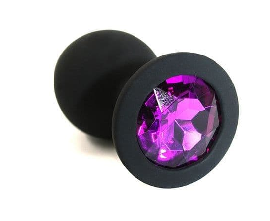 Чёрная силиконовая анальная пробка с темно-фиолетовым кристаллом - 7 см., фото 