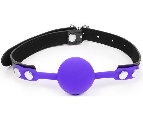 Фиолетовый кляп-шарик с черным ремешком, фото 