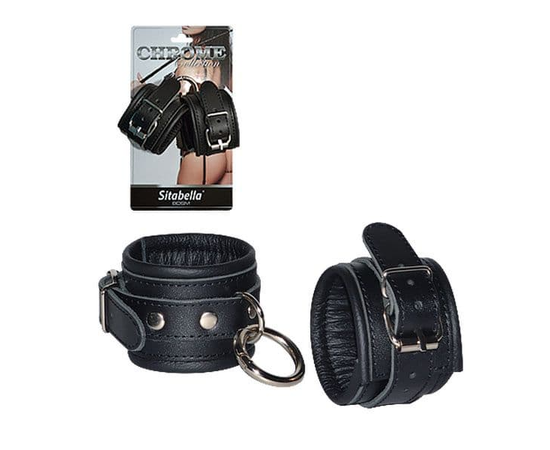 Кожаные наручники с круглым карабином Sitabella Chrome Collection, фото 