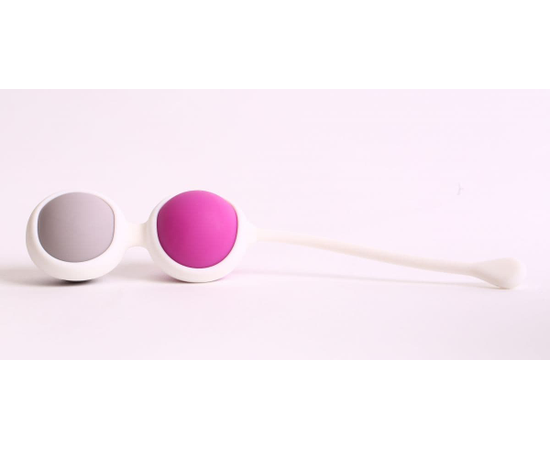 Вагинальные шарики разного веса в белом держателе, Цвет: серый с розовым, фото 