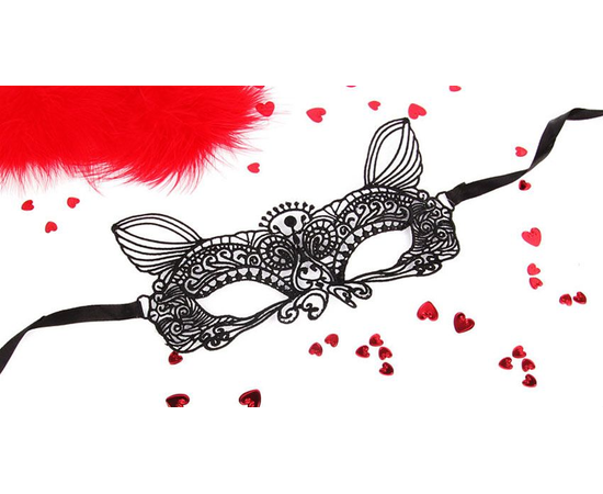 Черная ажурная текстильная маска "Кэтти", Цвет: черный, фото 