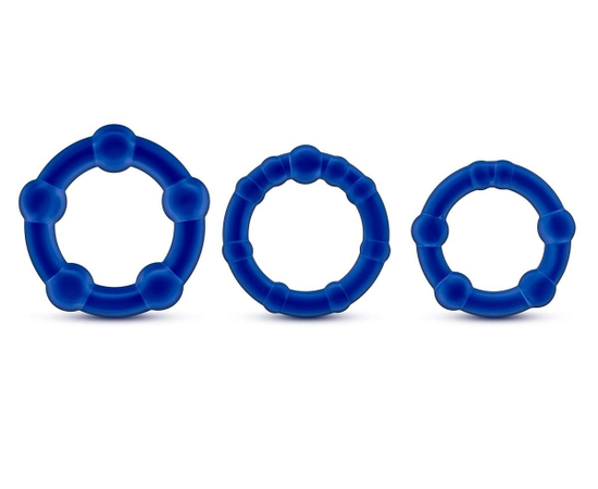 Набор из 3 синих эрекционных колец Stay Hard Beaded Cockrings, фото 