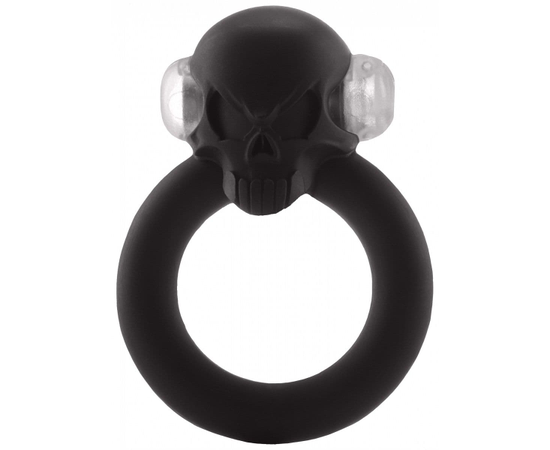 Чёрное виброкольцо Shadow Skull Cockring с черепом, фото 