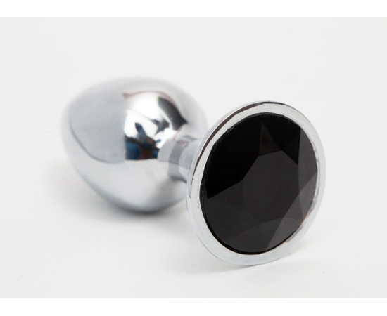 Серебристая анальная пробка с черным кристаллом - 8,2 см., фото 