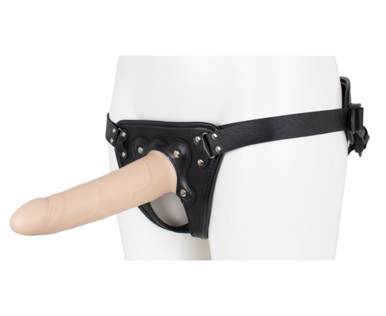 Пустотелый страпон Harness CLASSIC с бандажом - 19,5 см., Длина: 19.50, Цвет: телесный с черным, фото 