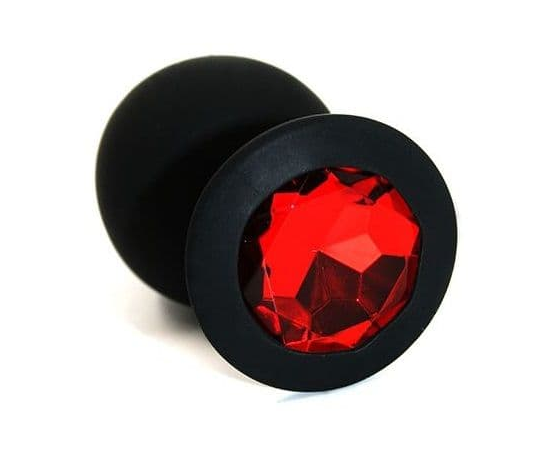 Чёрная силиконовая анальная пробка с красным кристаллом - 7 см., фото 