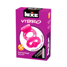 Розовое эрекционное виброкольцо Luxe VIBRO "Бархатный молот" + презерватив, фото 