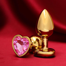 Анальная пробка с кристаллом в форме сердца Оки-Чпоки, Длина: 7.00, Цвет: золотистый, Дополнительный цвет: Розовый, фото 